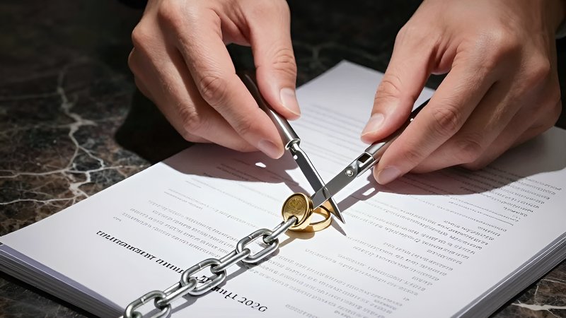 Руки в деловом костюме перерезают цепь для реализации стратегии личного банкротства директора